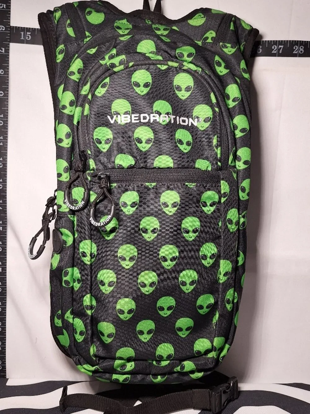 *SALE* Vibedration Hydration Backpack w/o Bladder, Black Green, Aliens, Used